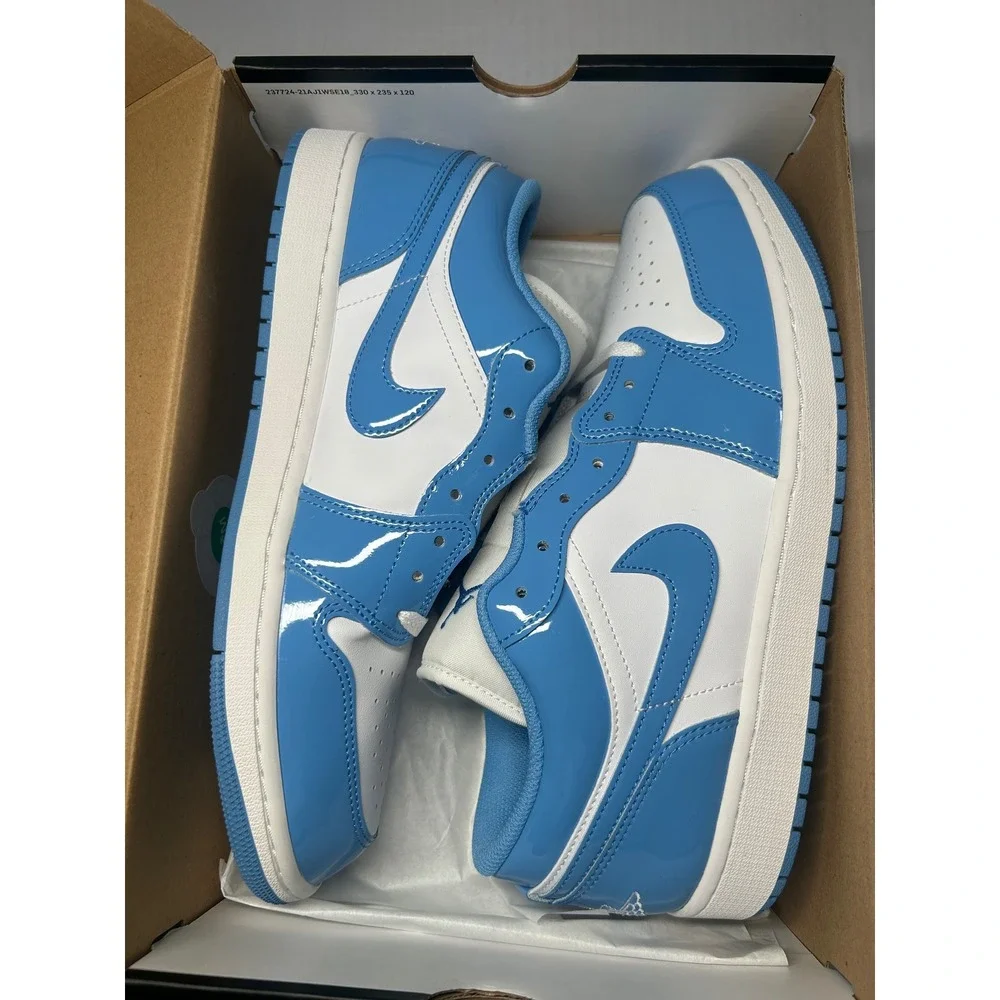 Nike Air Jordan 1 Low SE White Legend Blue Patent Leather Sz 12.5 DZ2138 114 New